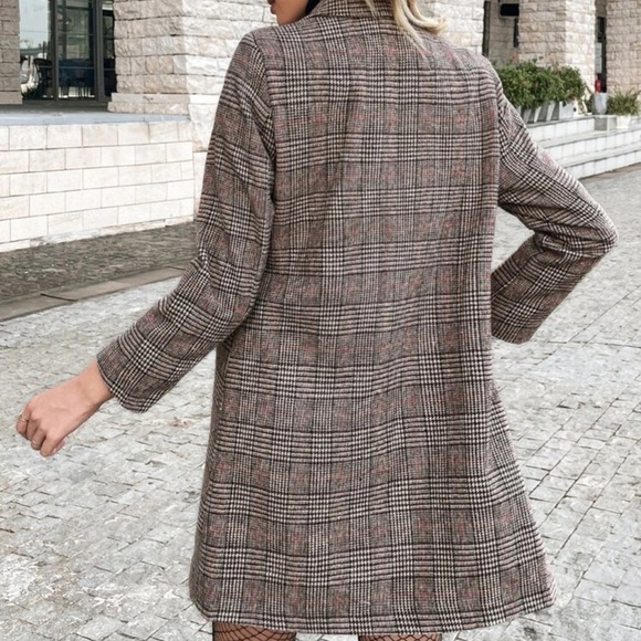 Plaid double breasted pea coat preppy - Picture 3 of 5